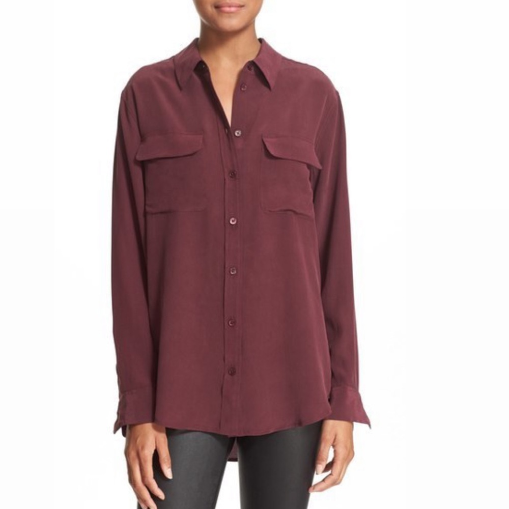 Equipment Burgundy Slim Signature Silk Shirt